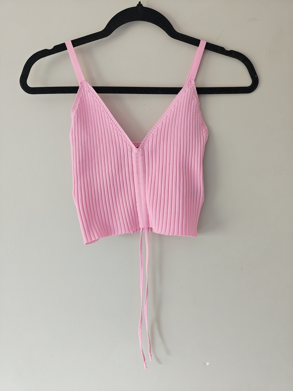 Love Star, Pink Ribbed V-Neck Cami Top with Drawstring, Size S